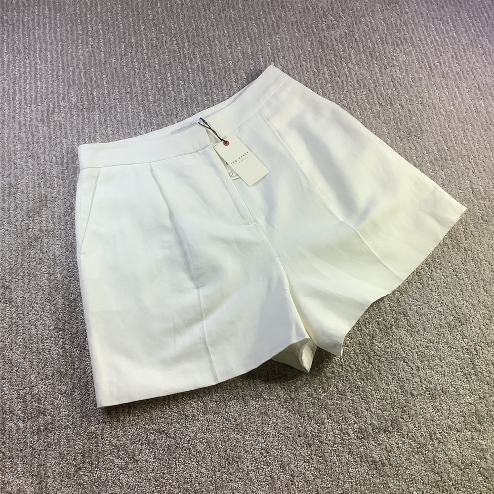 Ted Baker London White Tailored Cotton Linen Blend Shorts Size 3 US 8 NWT